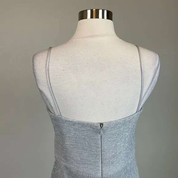AQUA Sparkly Sleeveless A-Line Evening Gown Metallic Silver Size 10 Formal Dress - Picture 7 of 10